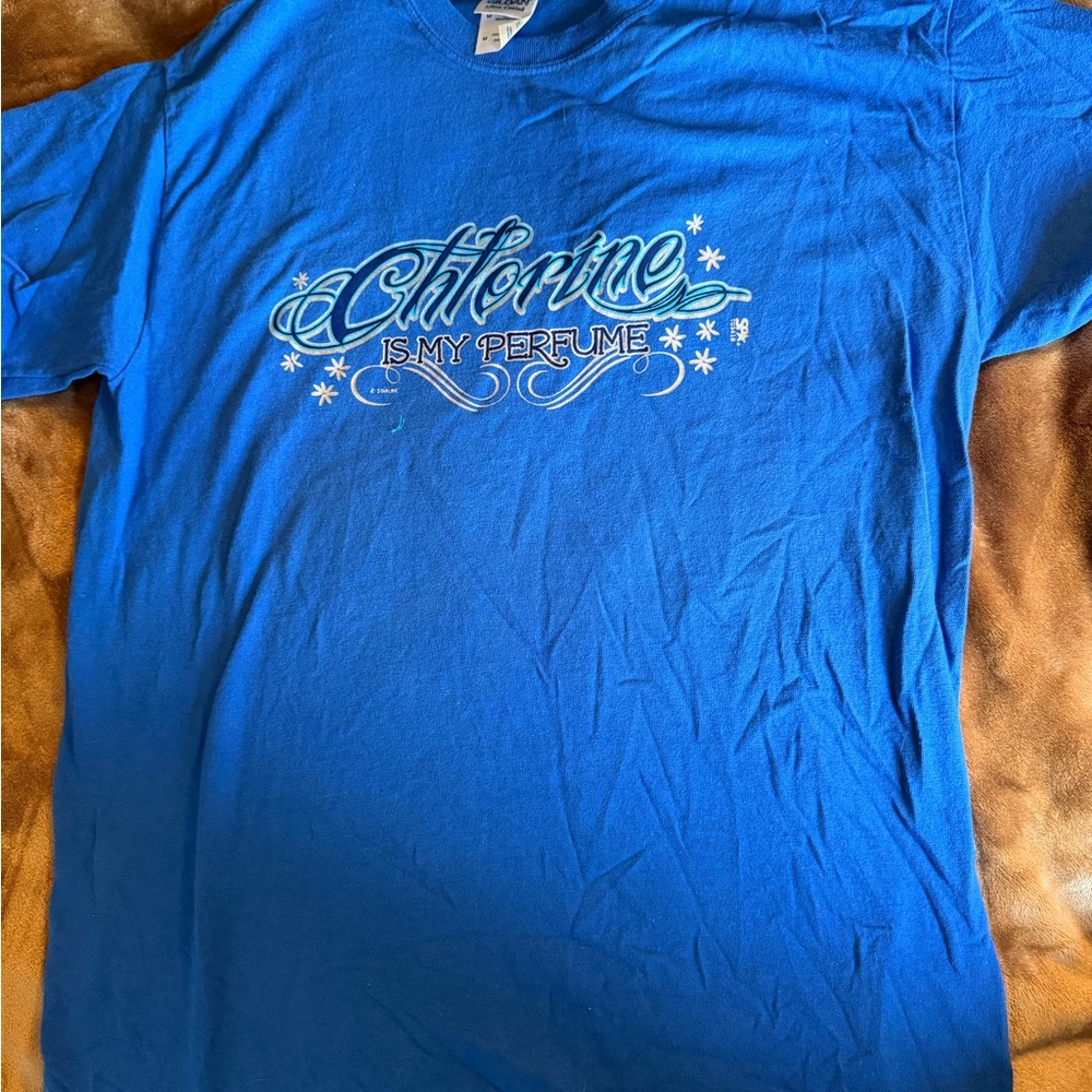 Chlorine Is My Perfume Blue Tee Shirt size Medium